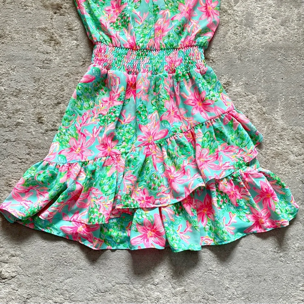 Lilly Pulitzer Pamelyn Flutter Halter Vibrant Colorful Floral Mini Dress Size 00 - Picture 9 of 15
